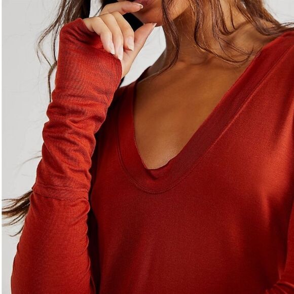Free People Fresh And Clean Long Sleeve Top In Spiced Brandy - Picture 2 of 3